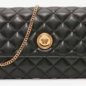 Versace Black Quilted Clutch with Gold Medallion